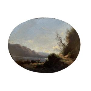 Petite Huile Sur Panneau d'Acajou - Circa 1850 - Alexandre Charles Joseph Gittard - Paysage