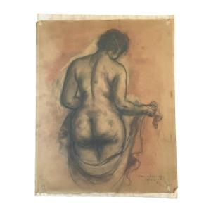 Paul L. Lavalley - Female Nude - Charcoal And Red Chalk - 1950