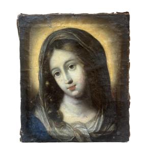 Huile Sur Toile XVIII / XIXème - Portrait De La Vierge - Amérique Du Sud