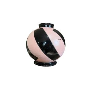 Geno - Montières - Spherical Vase In Pink And Black Glazed Ceramic - Circa 1930