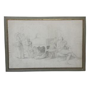 18th Century French School - Pencil Drawing - The Concert