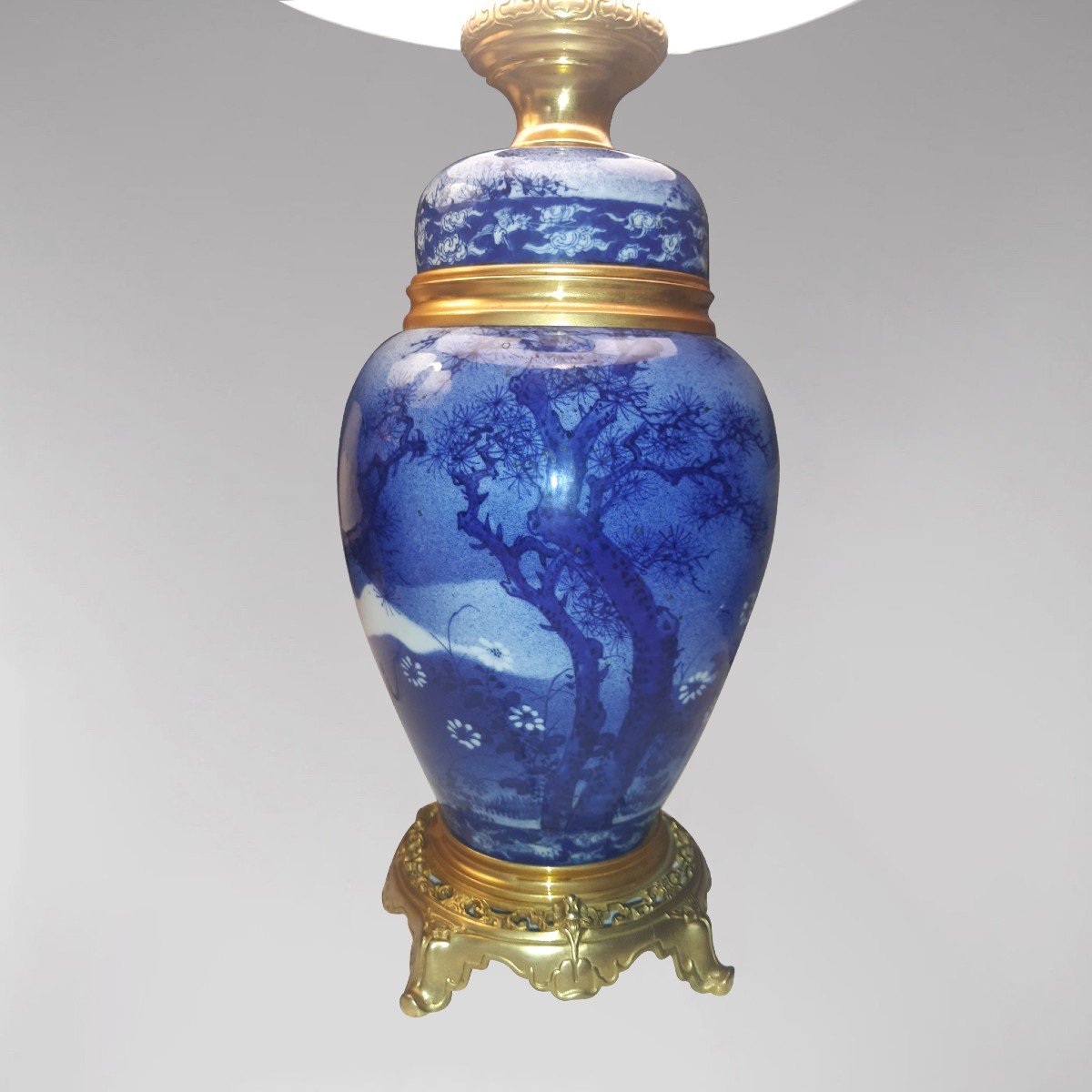 Paire De Lampes en porcelaine  Japonisante bleue -photo-3