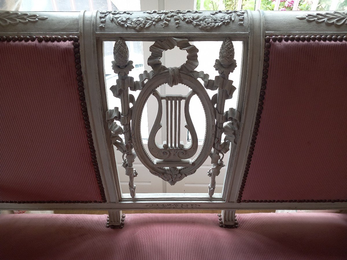 Louis XVI Style Bench Lyre Decor Pink Velvet -photo-2