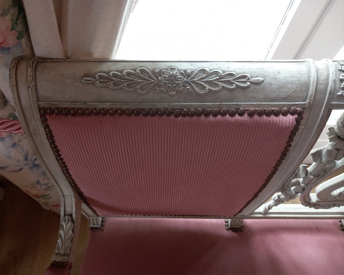 Louis XVI Style Bench Lyre Decor Pink Velvet -photo-3