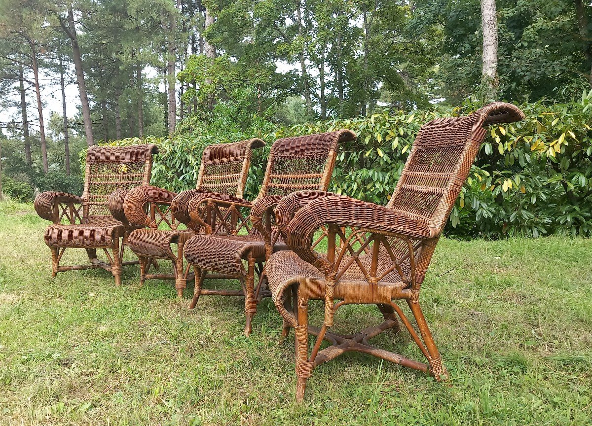 Ensemble De Quatre Fauteuils En Rotin -photo-2