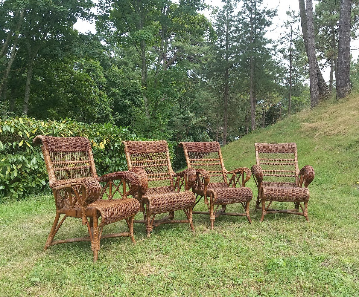 Ensemble De Quatre Fauteuils En Rotin -photo-4