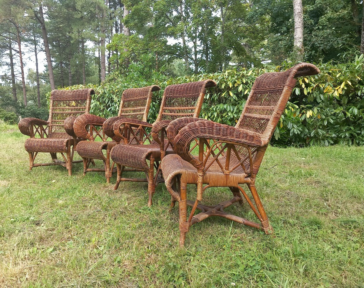 Ensemble De Quatre Fauteuils En Rotin 