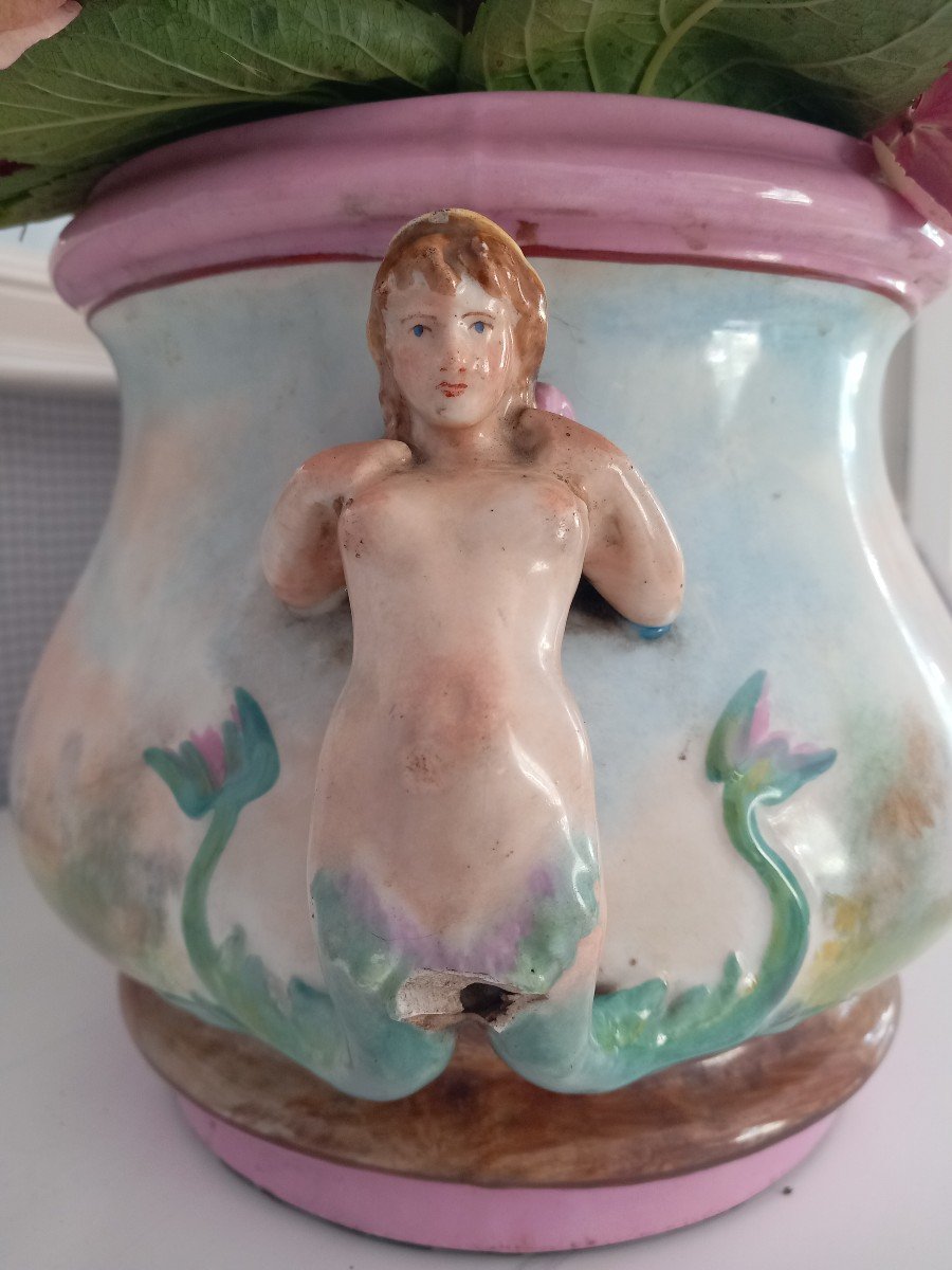 Large Earthenware Planter With Cupids Decor -photo-4