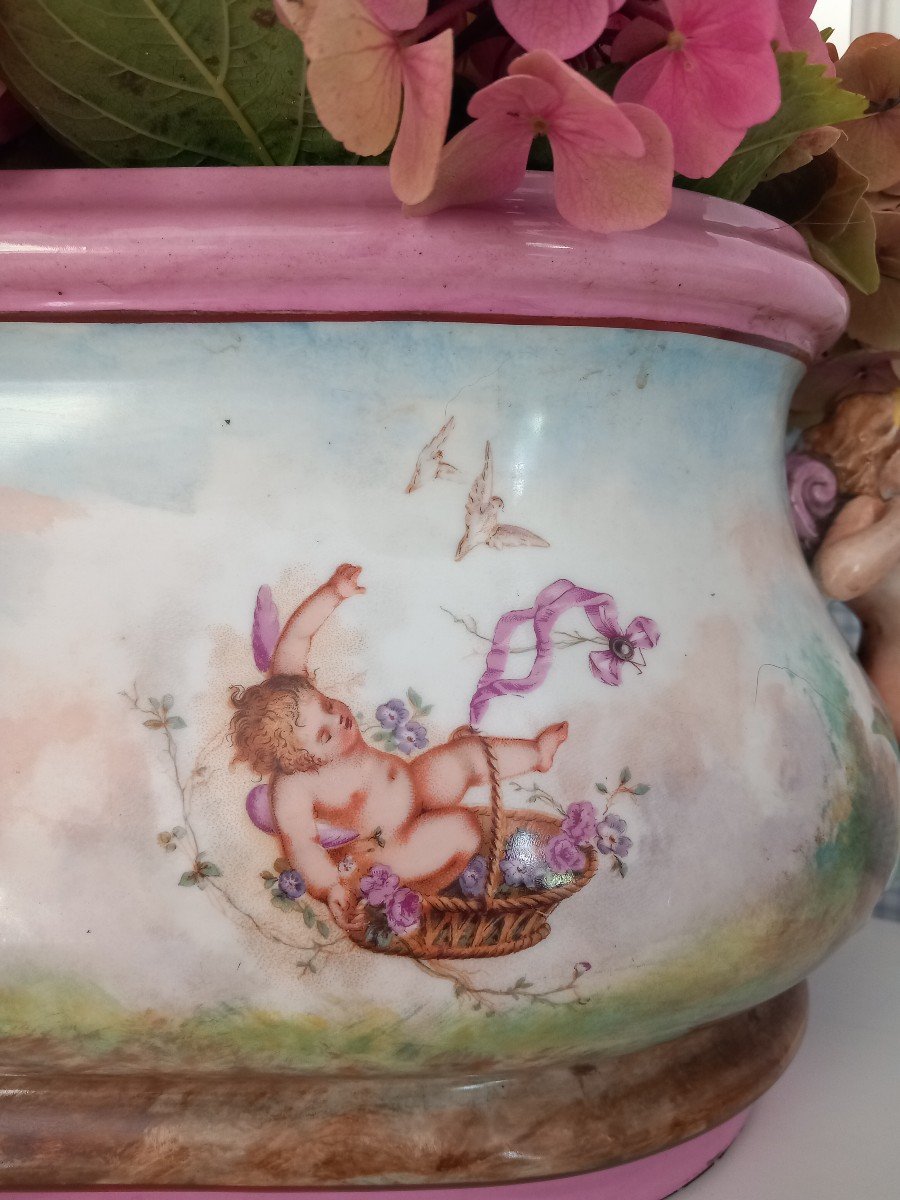 Large Earthenware Planter With Cupids Decor -photo-2