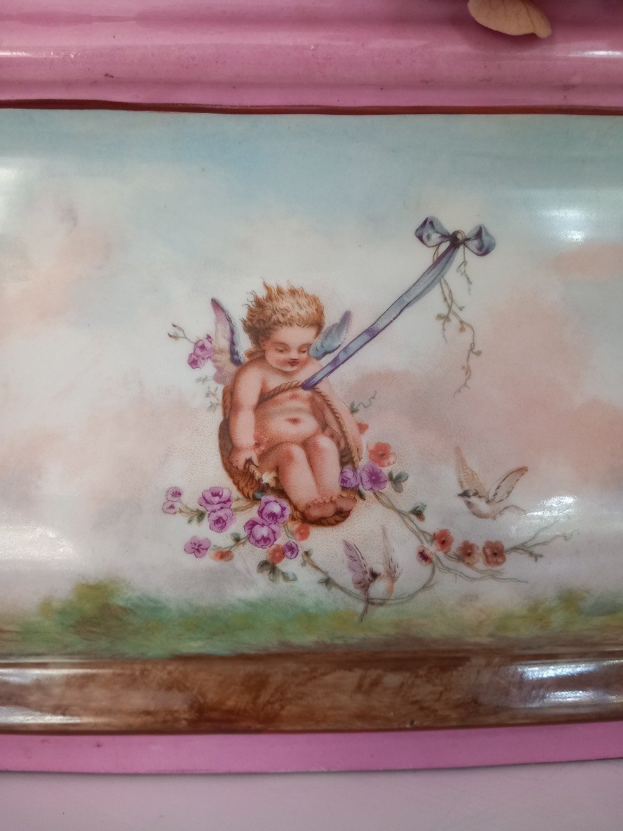 Large Earthenware Planter With Cupids Decor -photo-4