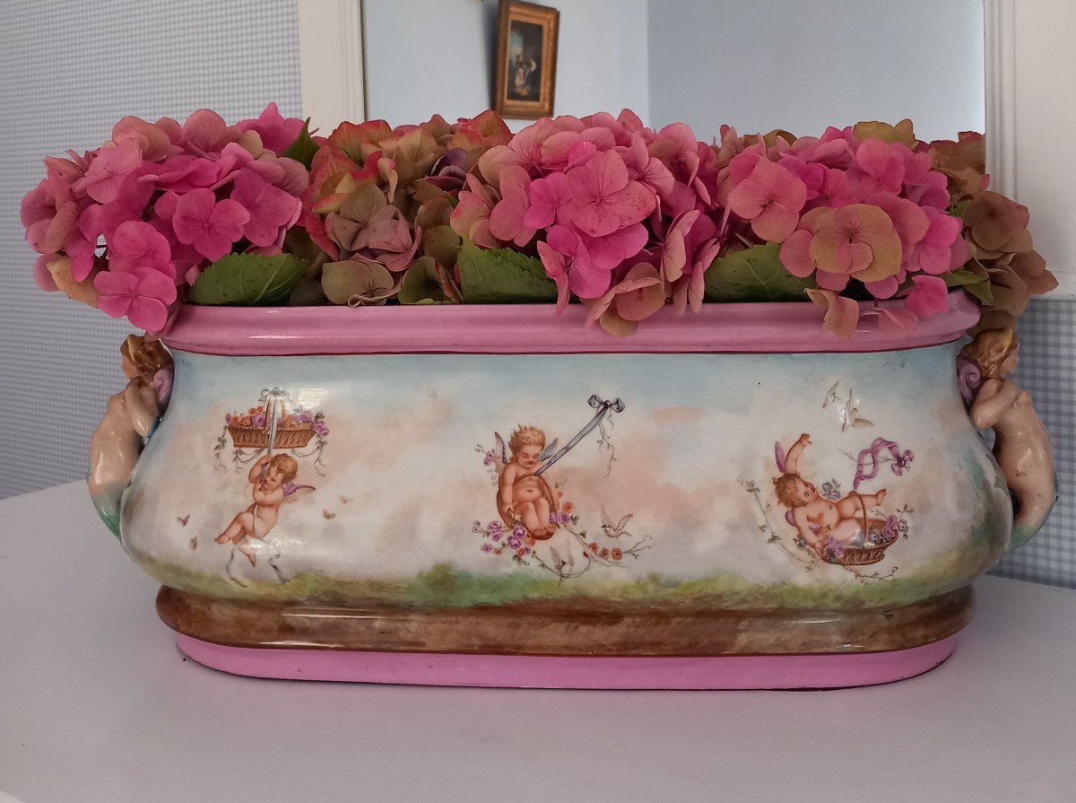 Large Earthenware Planter With Cupids Decor 