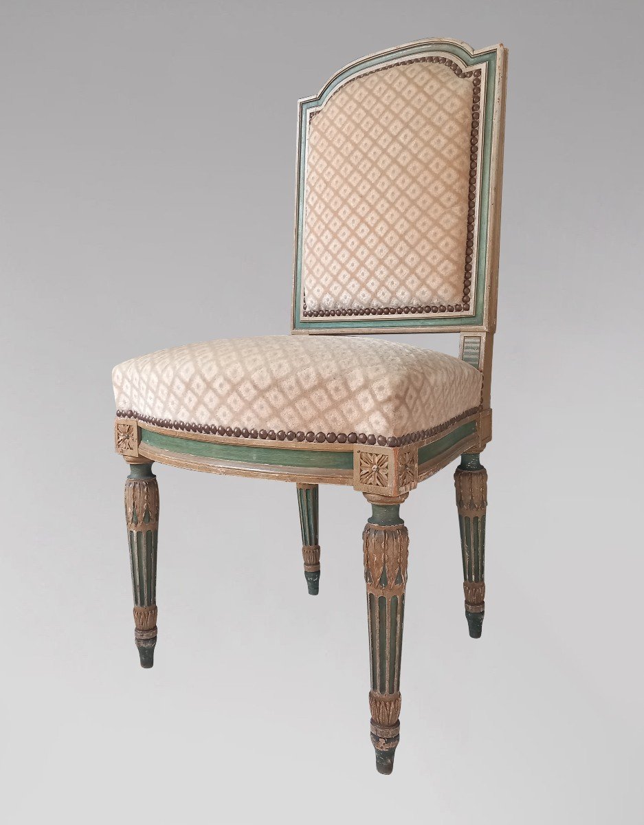 Set Of Four Louis XVI Style Chairs With Green Patina-photo-2