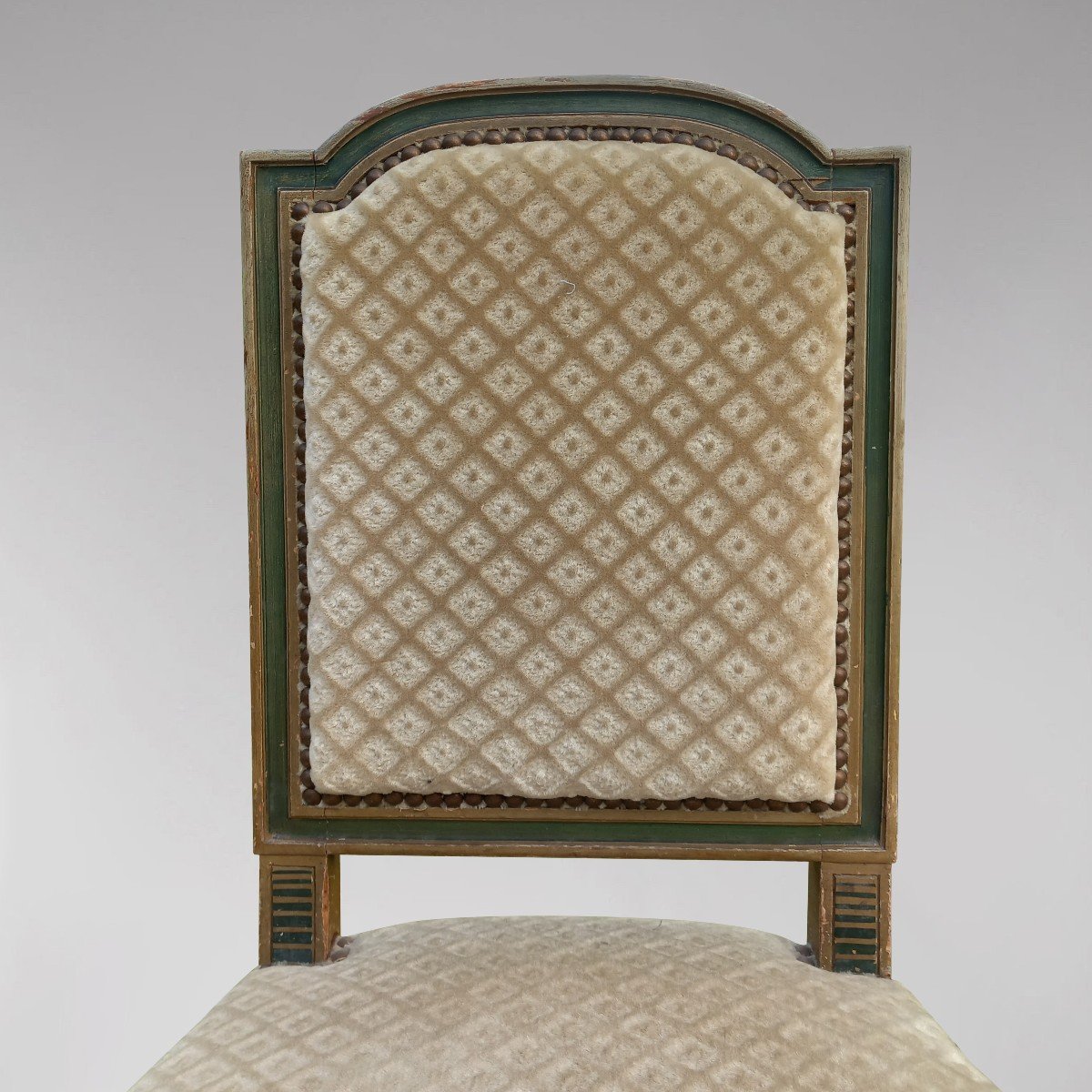 Set Of Four Louis XVI Style Chairs With Green Patina-photo-4