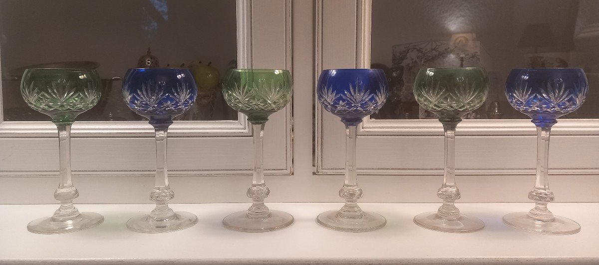 Set Of 6 Colored Crystal Wine Glasses 