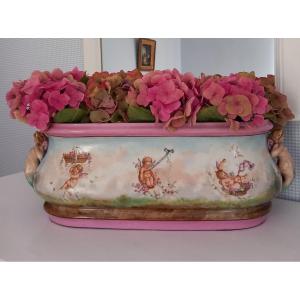 Large Earthenware Planter With Cupids Decor 