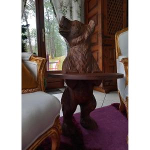 Black Forest Style Bear Holding Tray Side Table