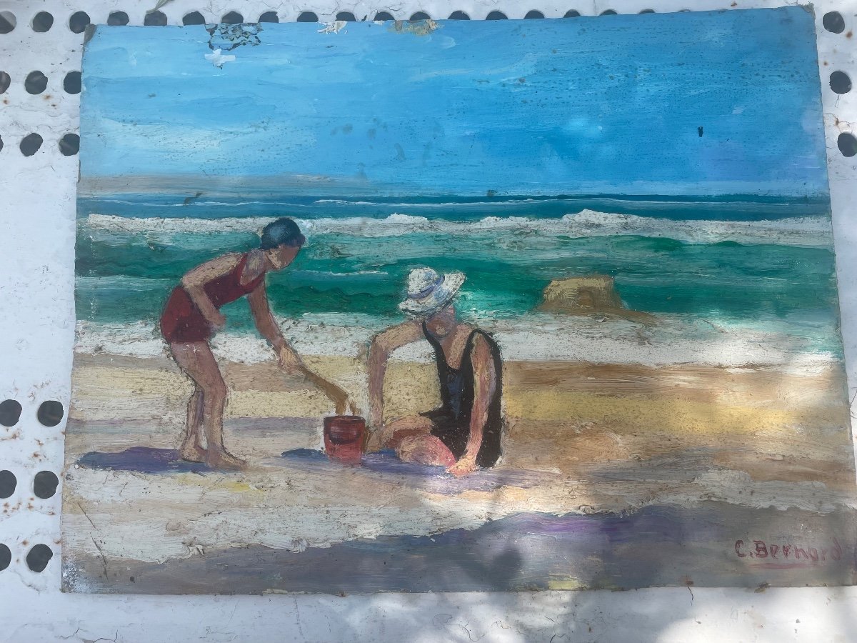 The Beach With Mother And Child By Claude Bernard-photo-4