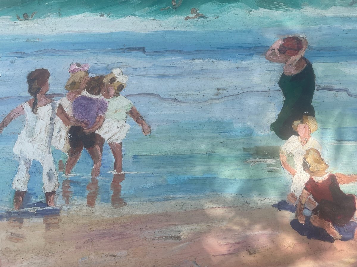 Double Sided Painting Of Scenes Of Children At The Beach-photo-3