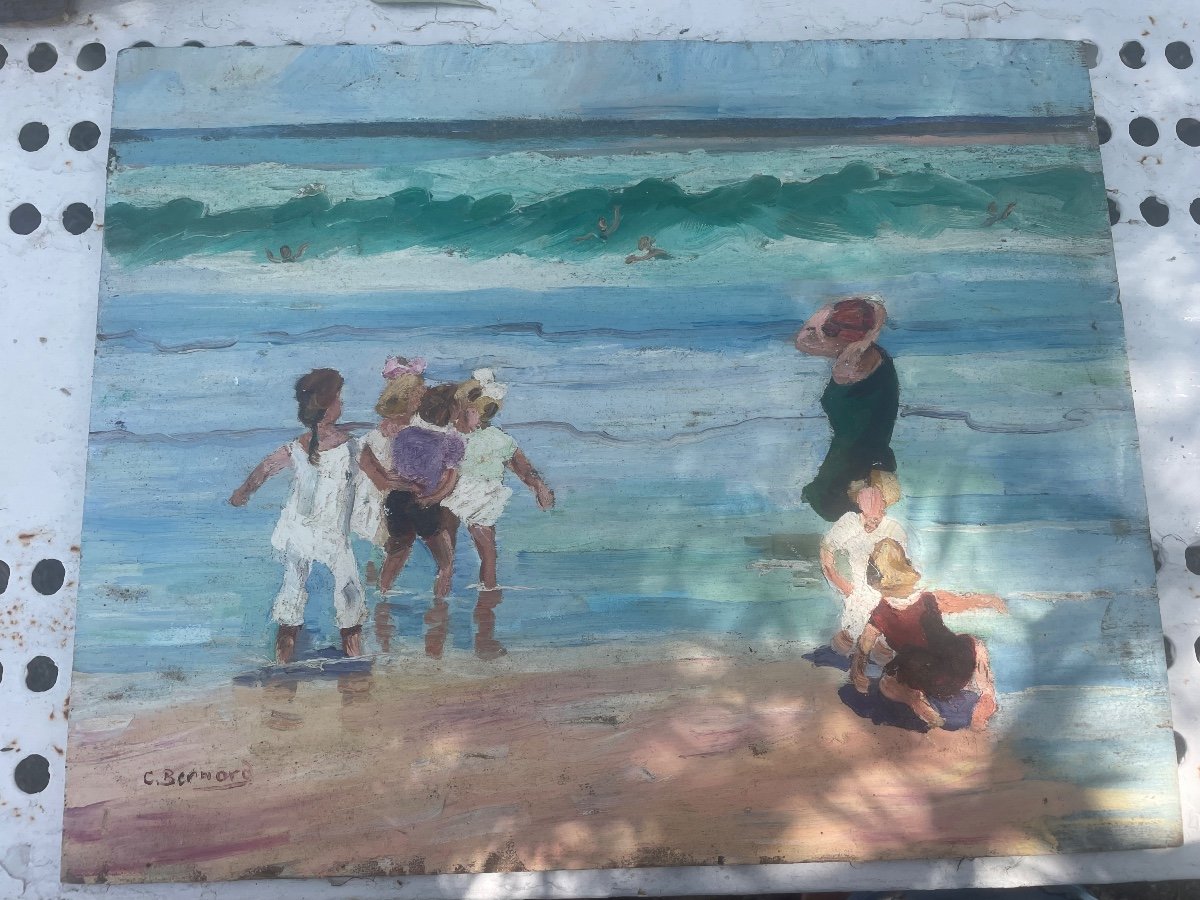 Double Sided Painting Of Scenes Of Children At The Beach-photo-1