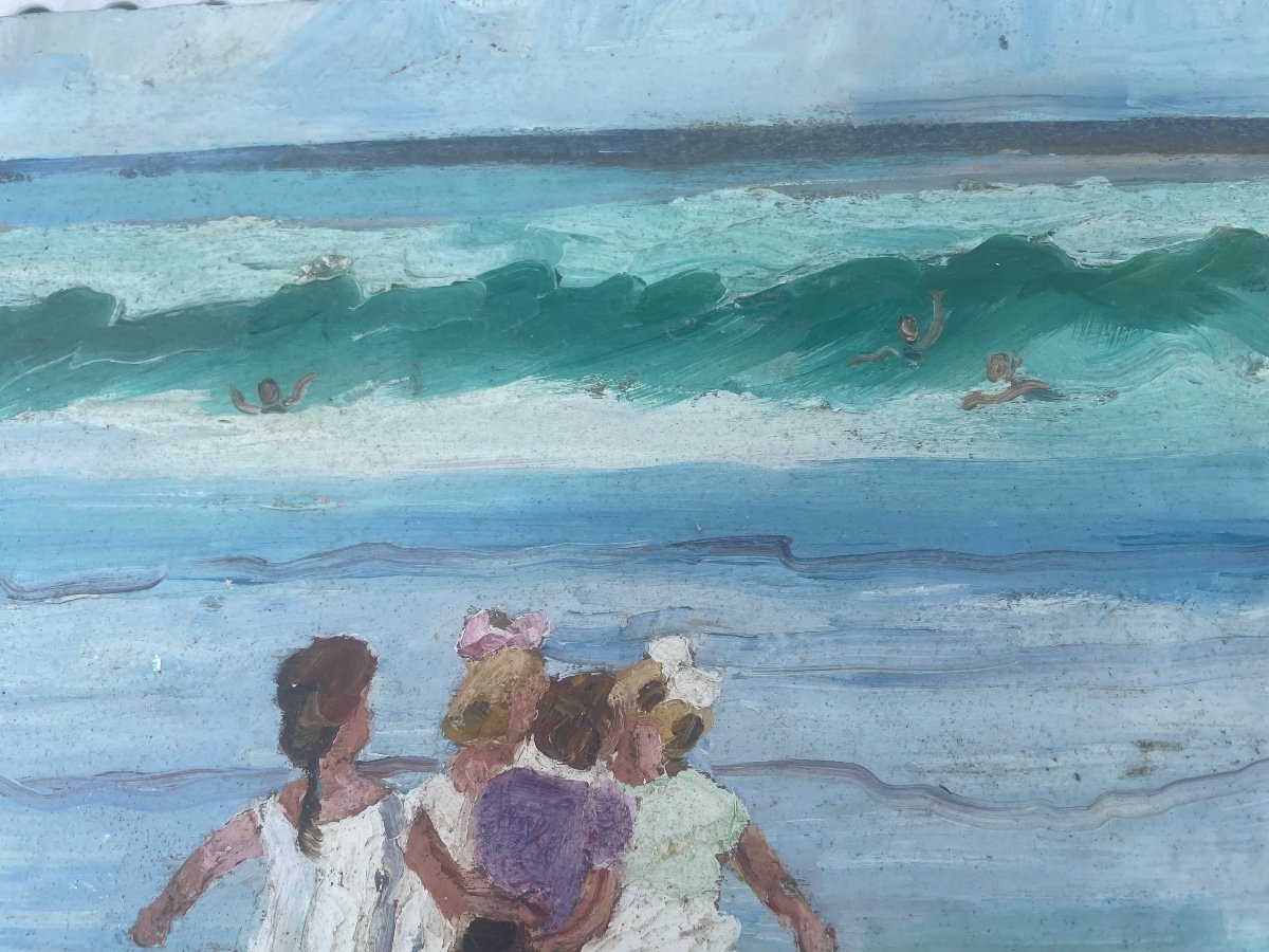 Double Sided Painting Of Scenes Of Children At The Beach-photo-2