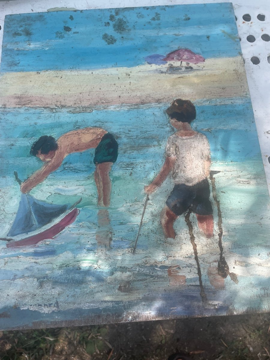 Double Sided Painting Of Scenes Of Children At The Beach-photo-3