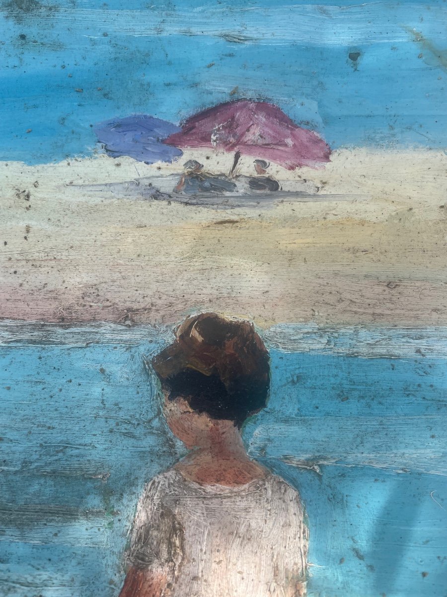 Double Sided Painting Of Scenes Of Children At The Beach-photo-4