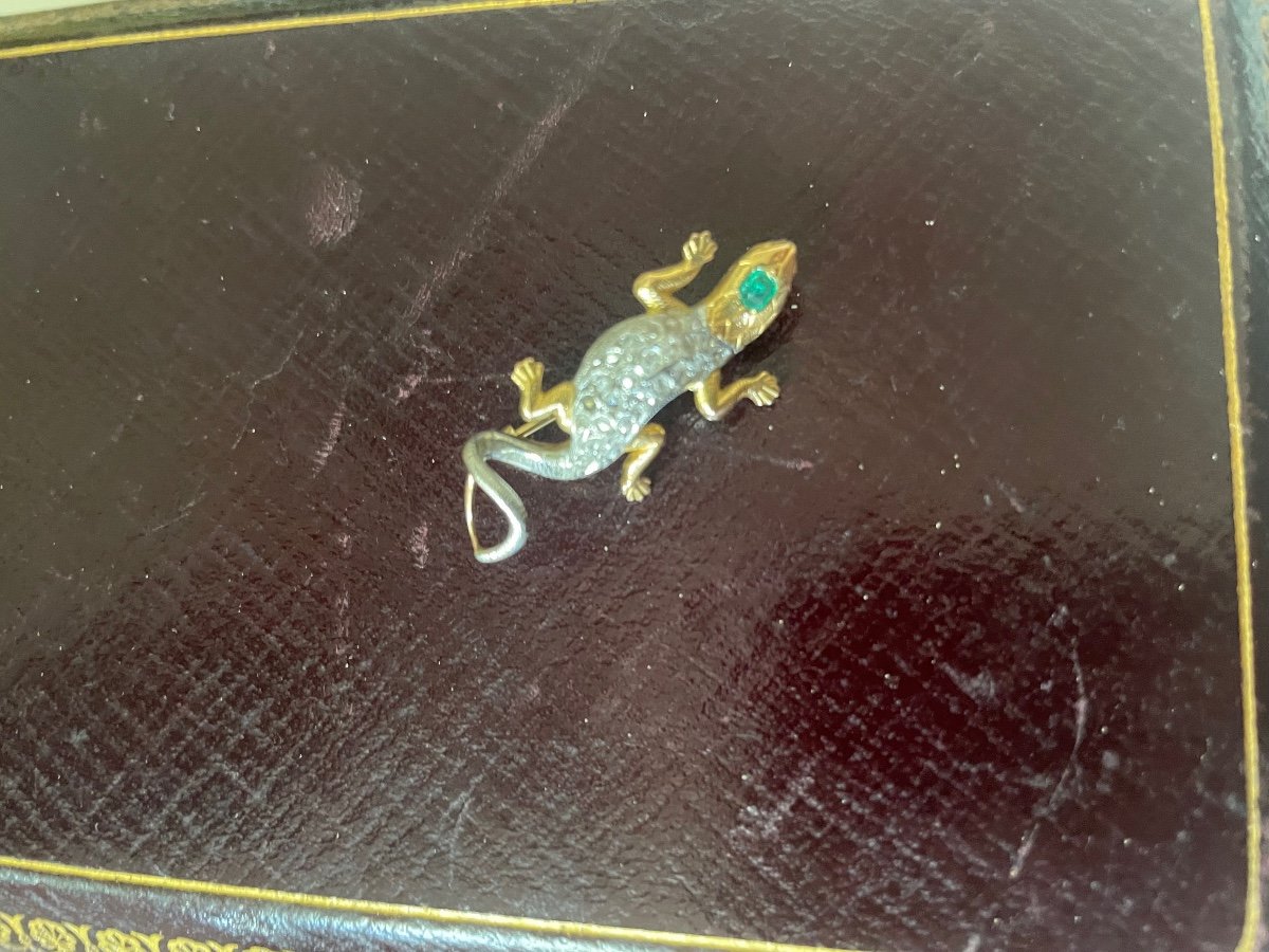 Lizard Brooch Gold, Roses And Emerald