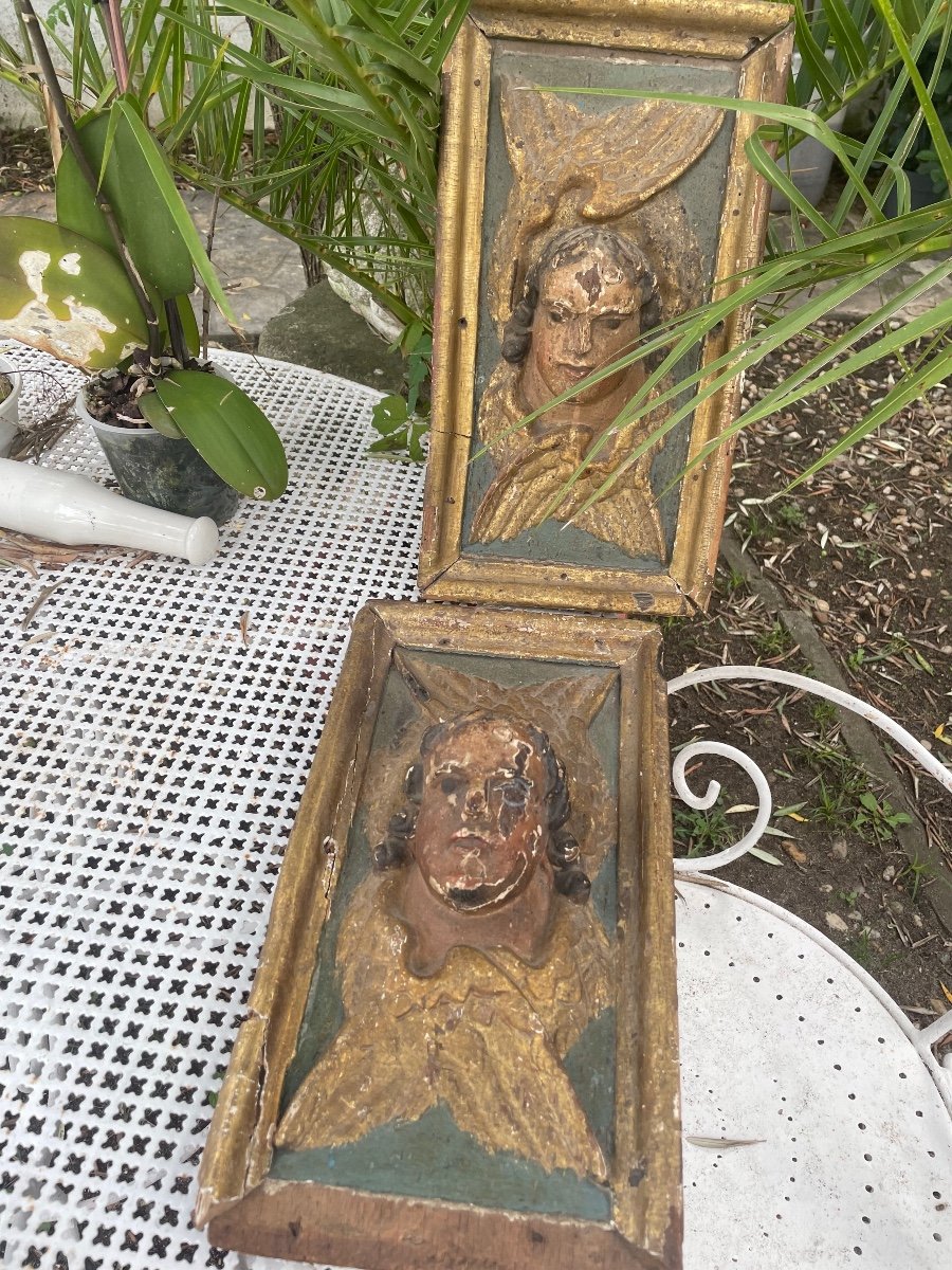 Pair Of Wooden Cherubs XVII Eme-photo-1