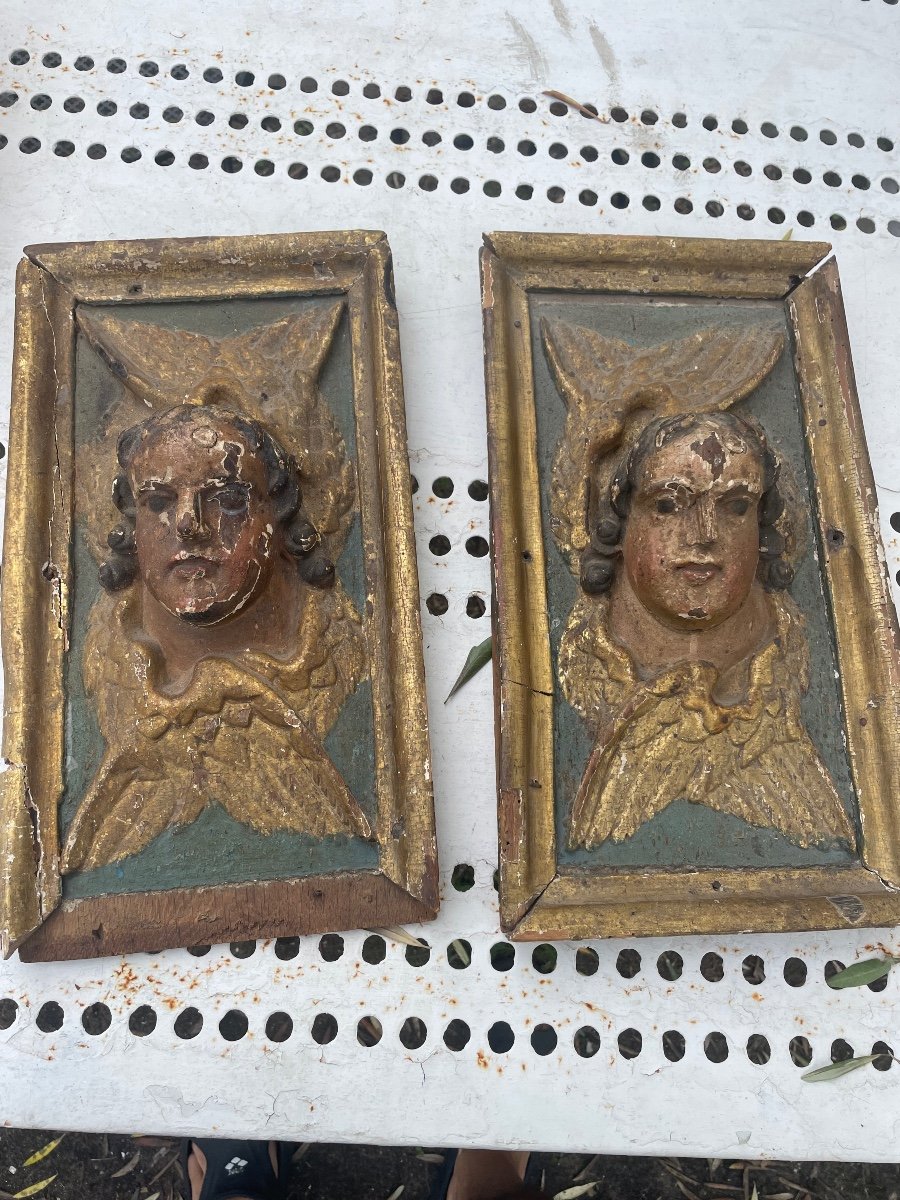 Pair Of Wooden Cherubs XVII Eme-photo-8