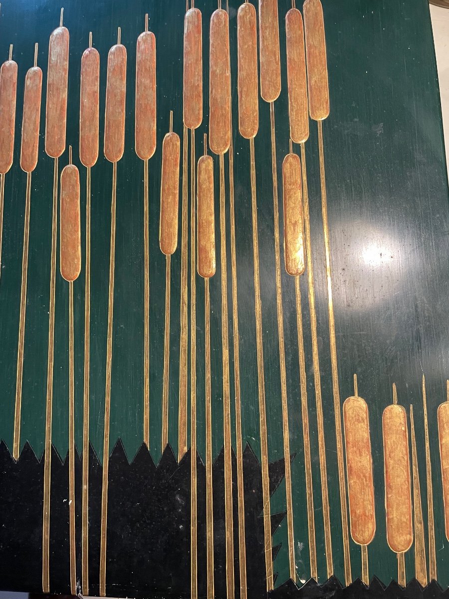 Lacquered Panel With Golden Cattails-photo-2