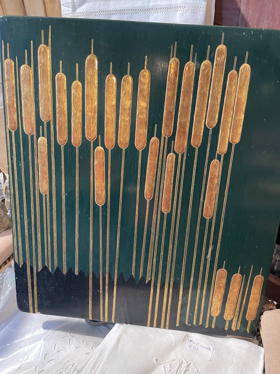 Lacquered Panel With Golden Cattails-photo-8