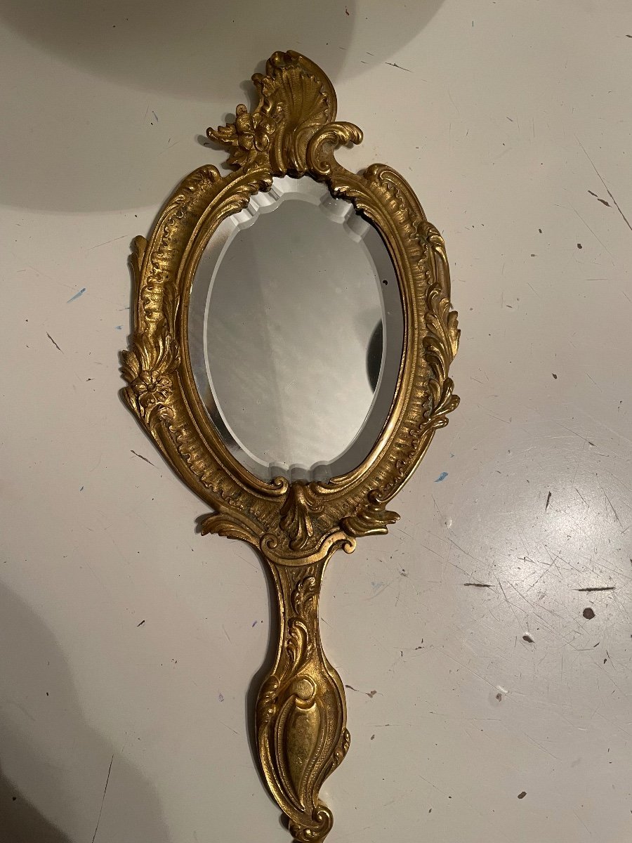 Gilded Bronze Hand Face Mirror-photo-3