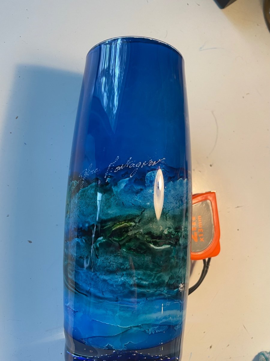 Signed Colored Glass Vase-photo-1