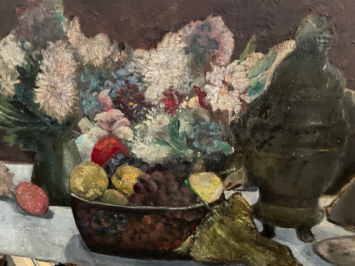 Basket Of Grapes And Flowers