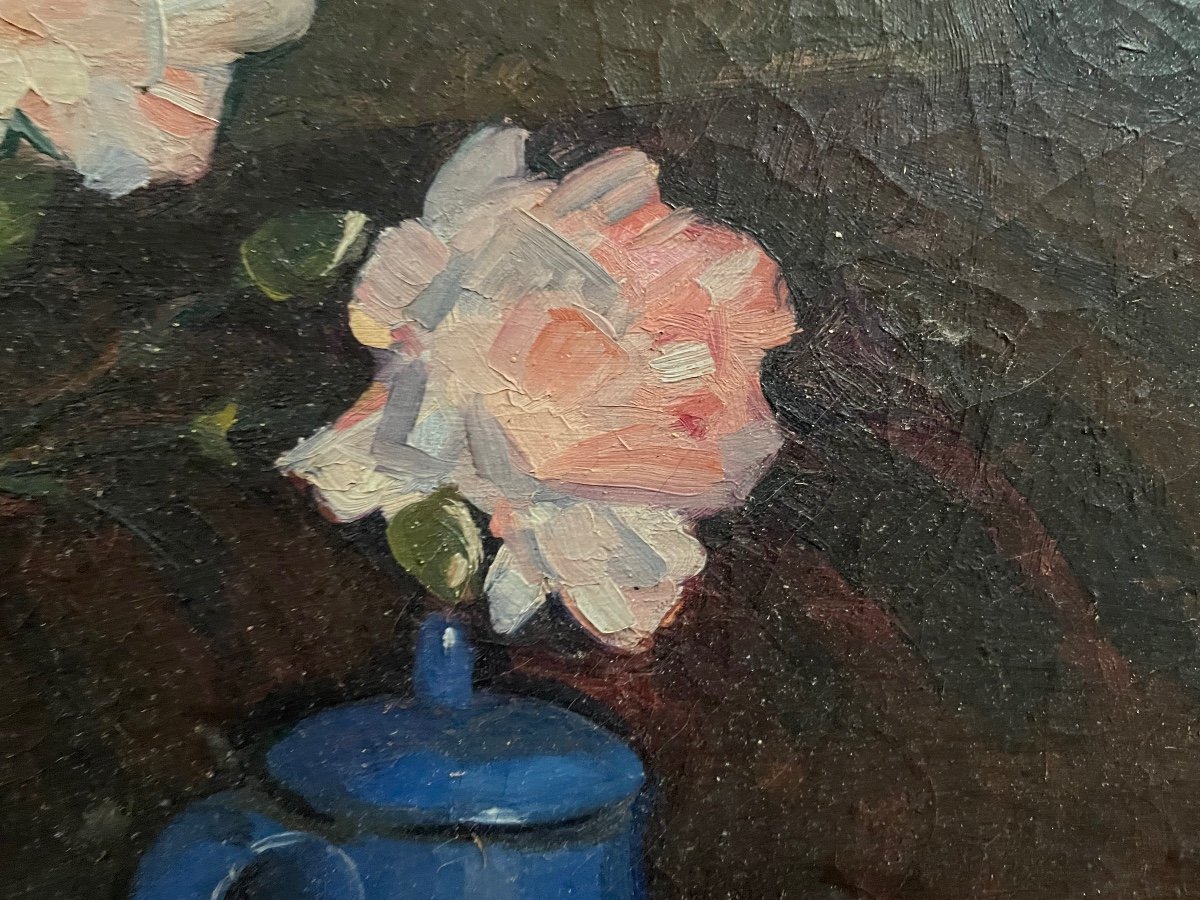 Blue Vase And Roses By Georges Dufrenoy-photo-1