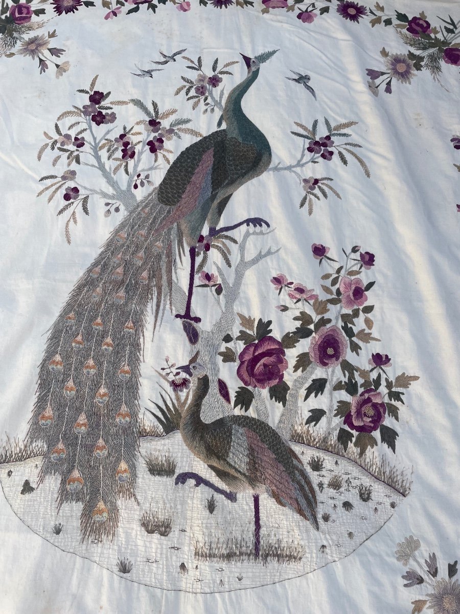 Large Chinese Embroidery Hanging Birds And Flowers -photo-6