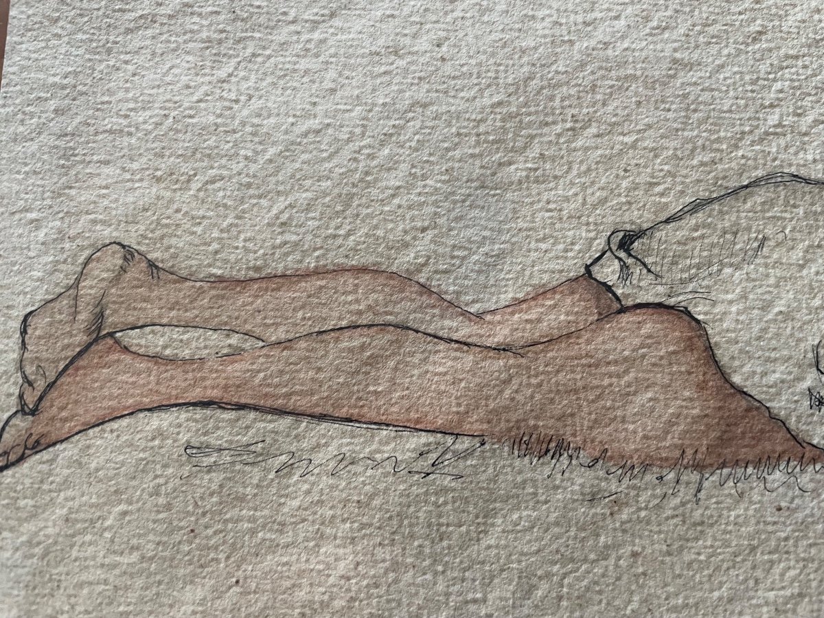 Gouache Drawing Young Girl Lying Down -photo-2