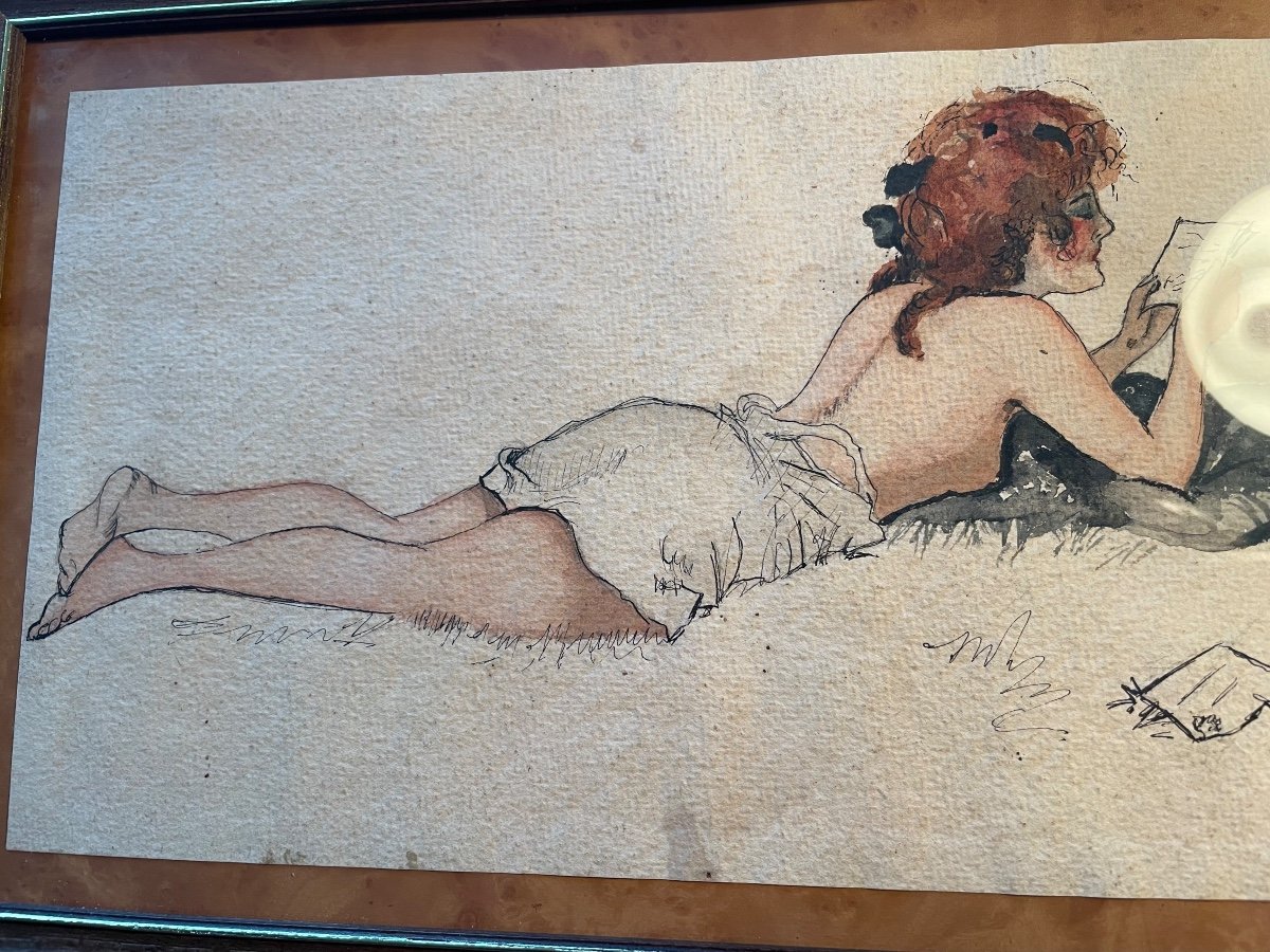 Gouache Drawing Young Girl Lying Down -photo-4