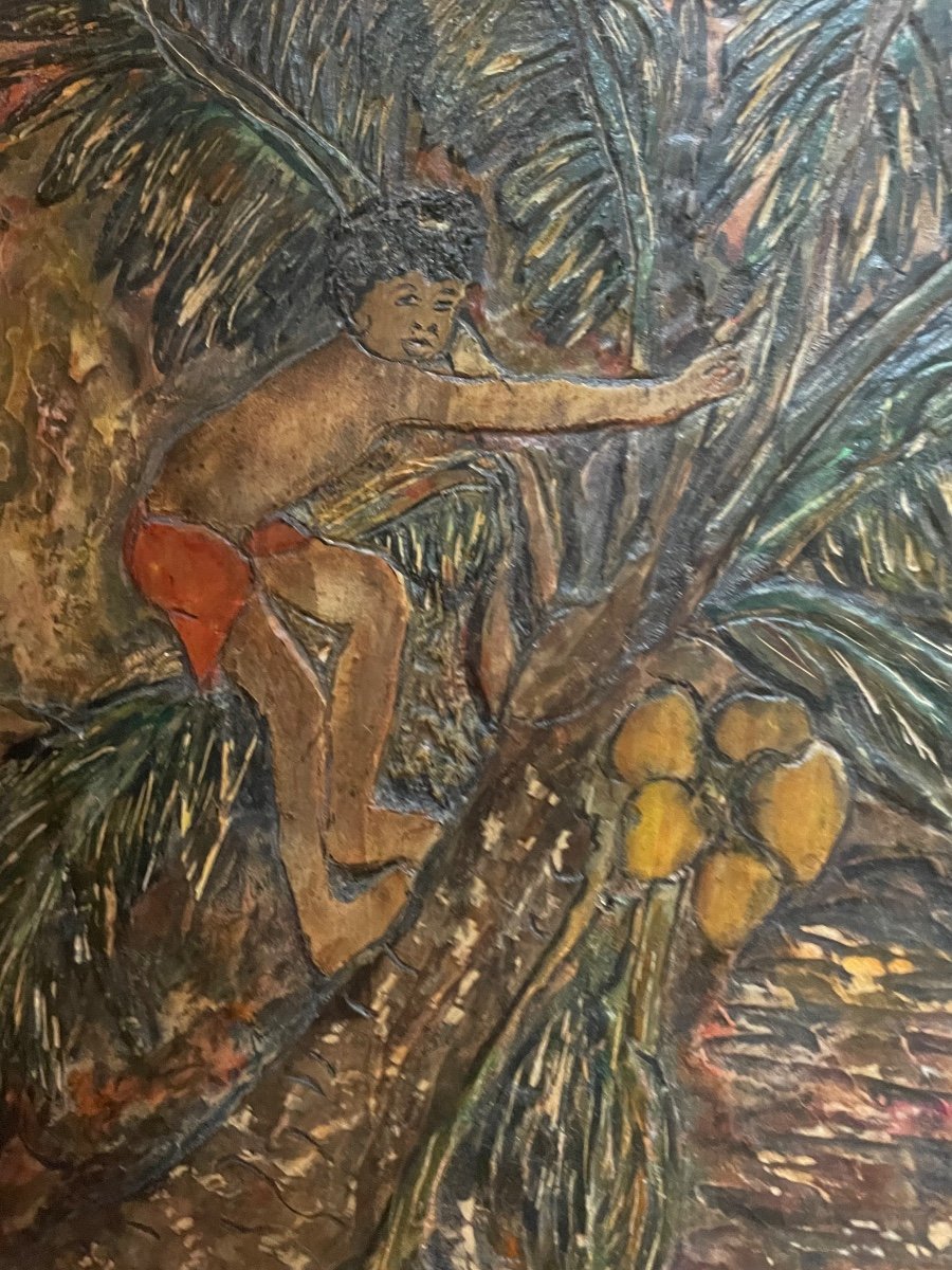 Child And Cocos Sculpted Painting 