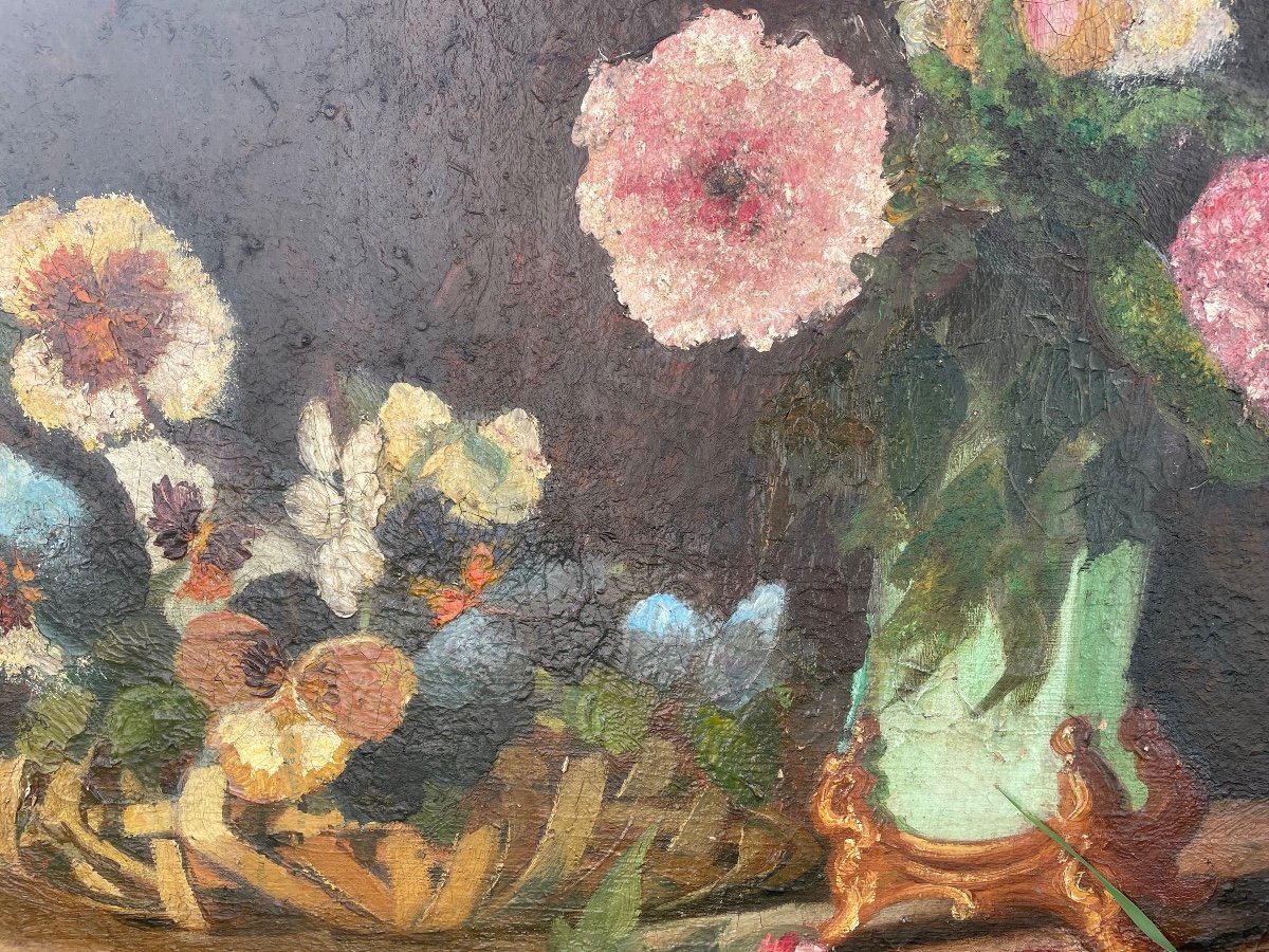 Still Life With Flowers And Fruits By Falquet Auguste -photo-2