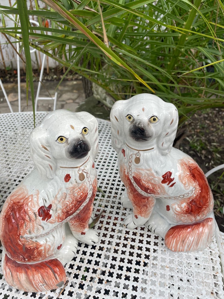 Pair Of Earthenware Dogs -photo-3