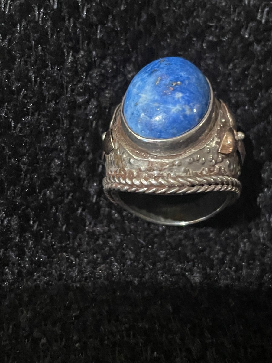 Bague Argent Et Or Et Cabochon Lapiz Lazuli -photo-2