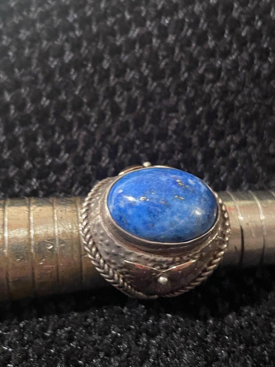 Bague Argent Et Or Et Cabochon Lapiz Lazuli -photo-3