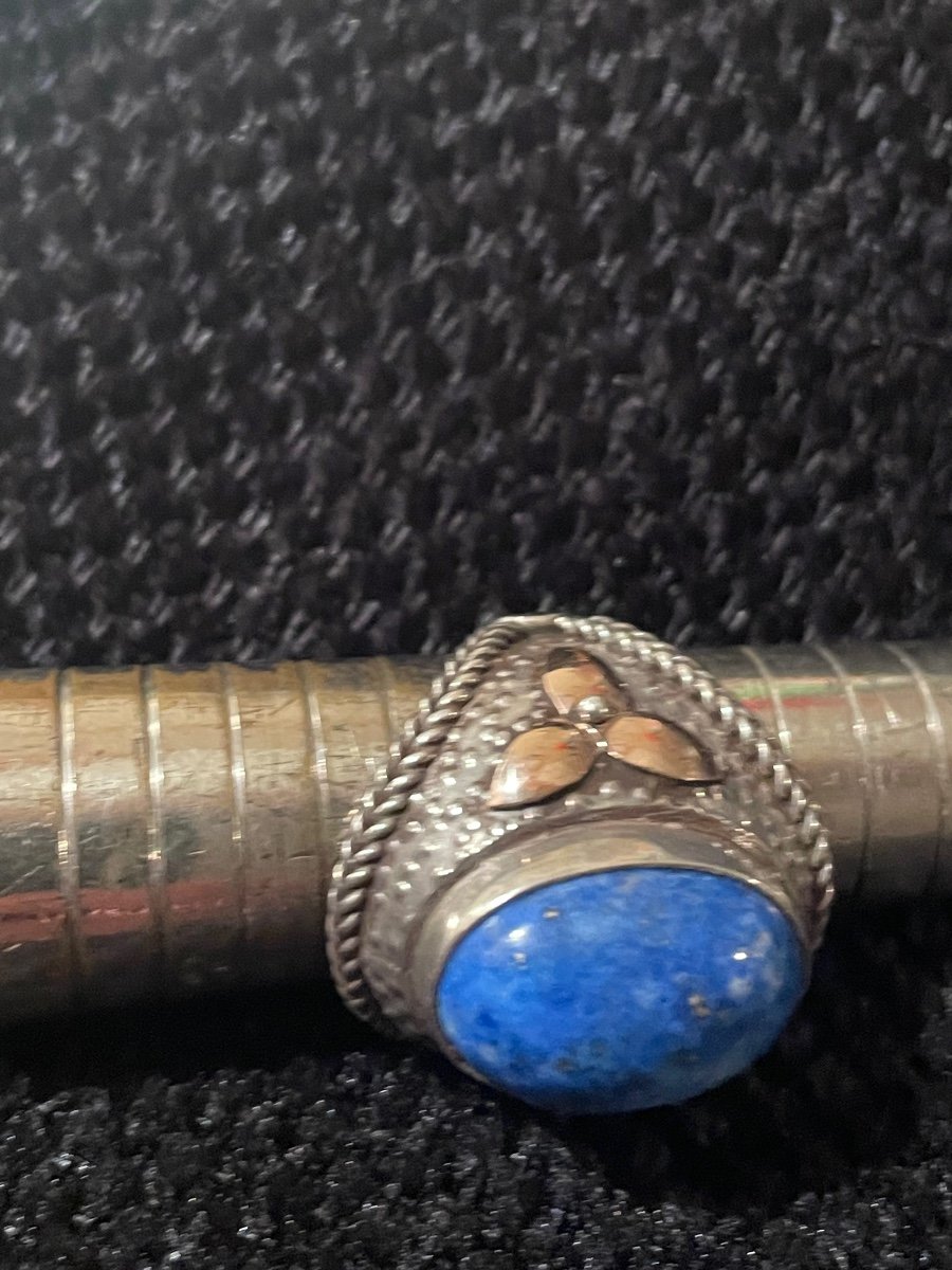 Bague Argent Et Or Et Cabochon Lapiz Lazuli -photo-4