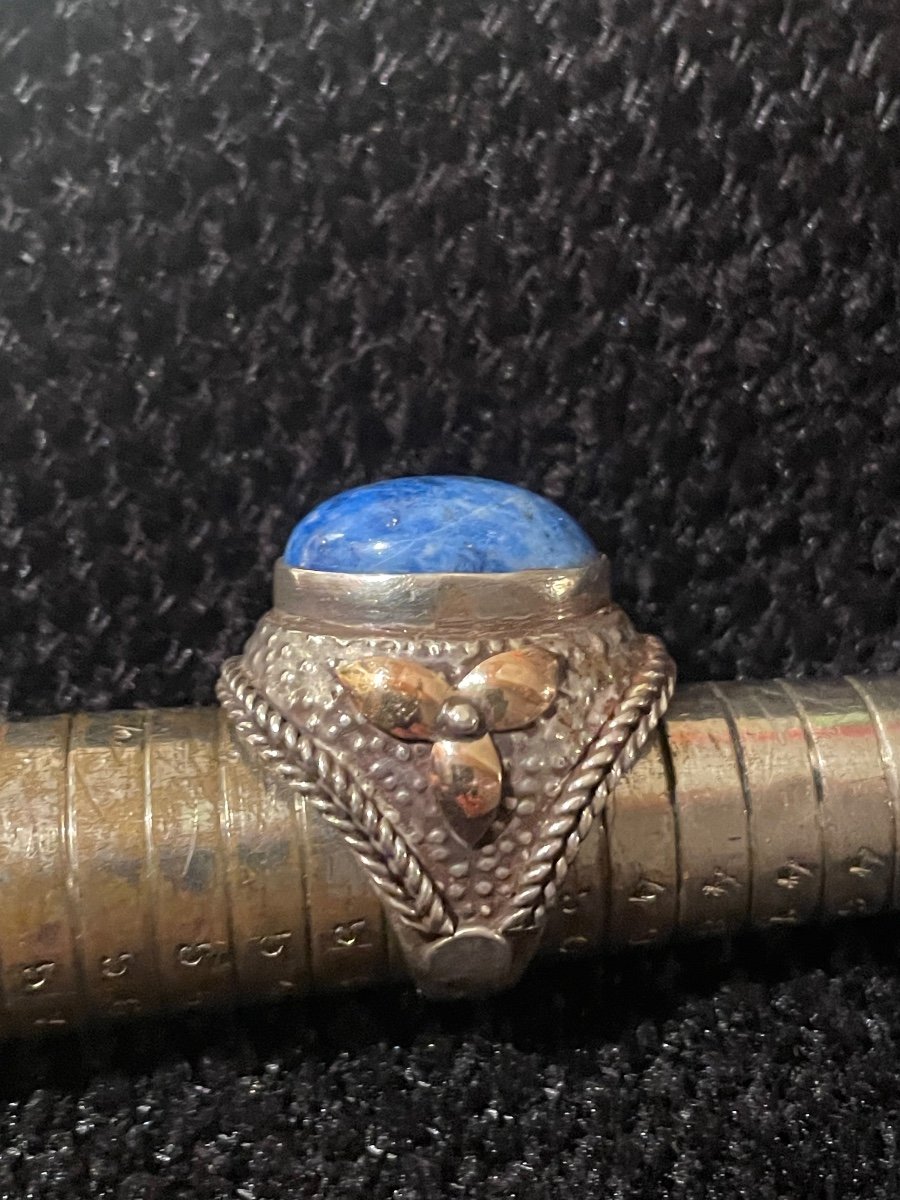 Bague Argent Et Or Et Cabochon Lapiz Lazuli -photo-3