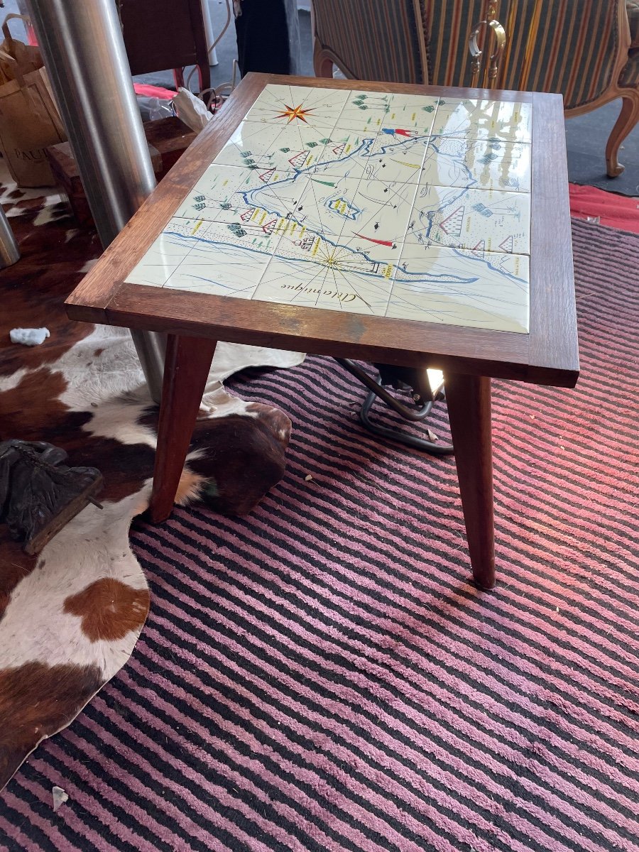 Wood And Earthenware Coffee Table With Arcachon Basin Decor 