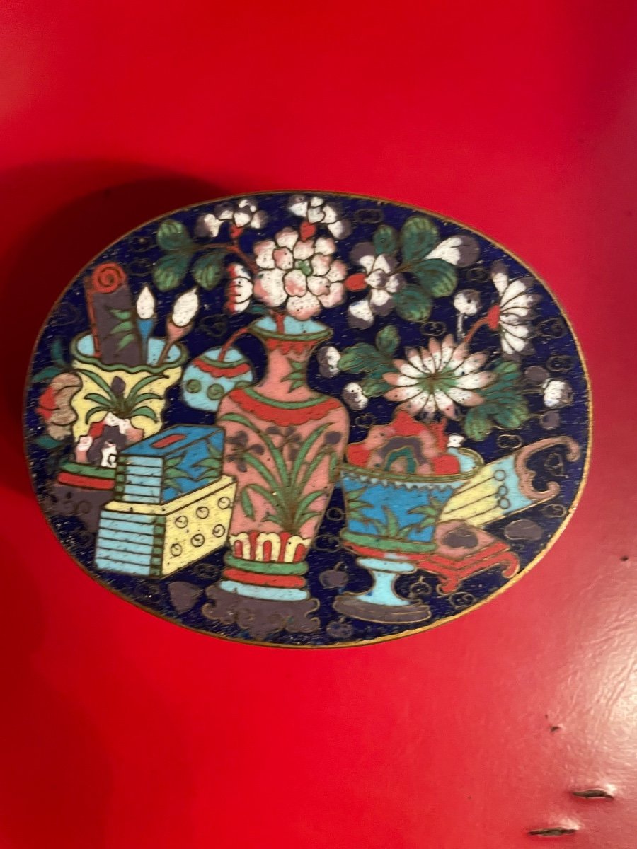 Boîte Ovale Asiatique En Cloisonné -photo-7