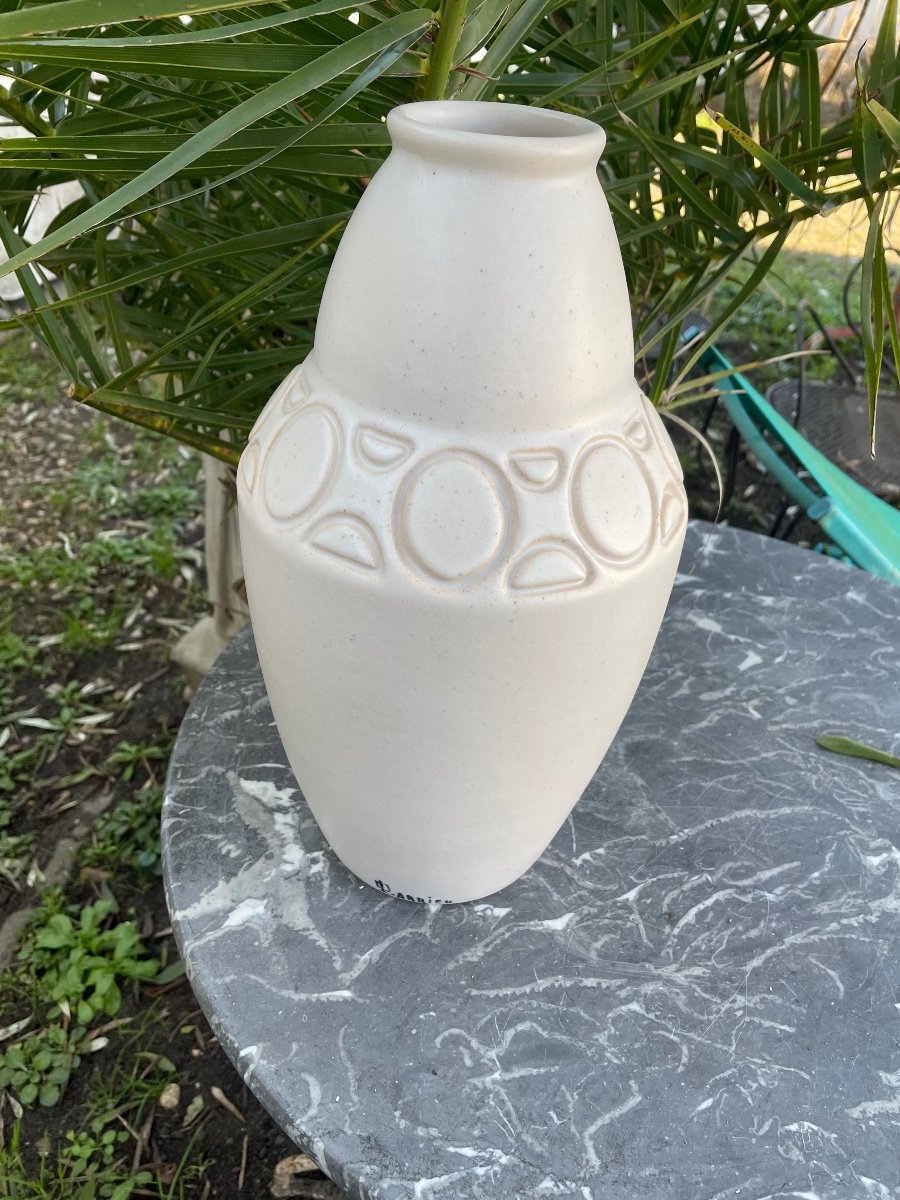 Ivory Colored Stoneware Vase By Larrieu Octave -photo-2