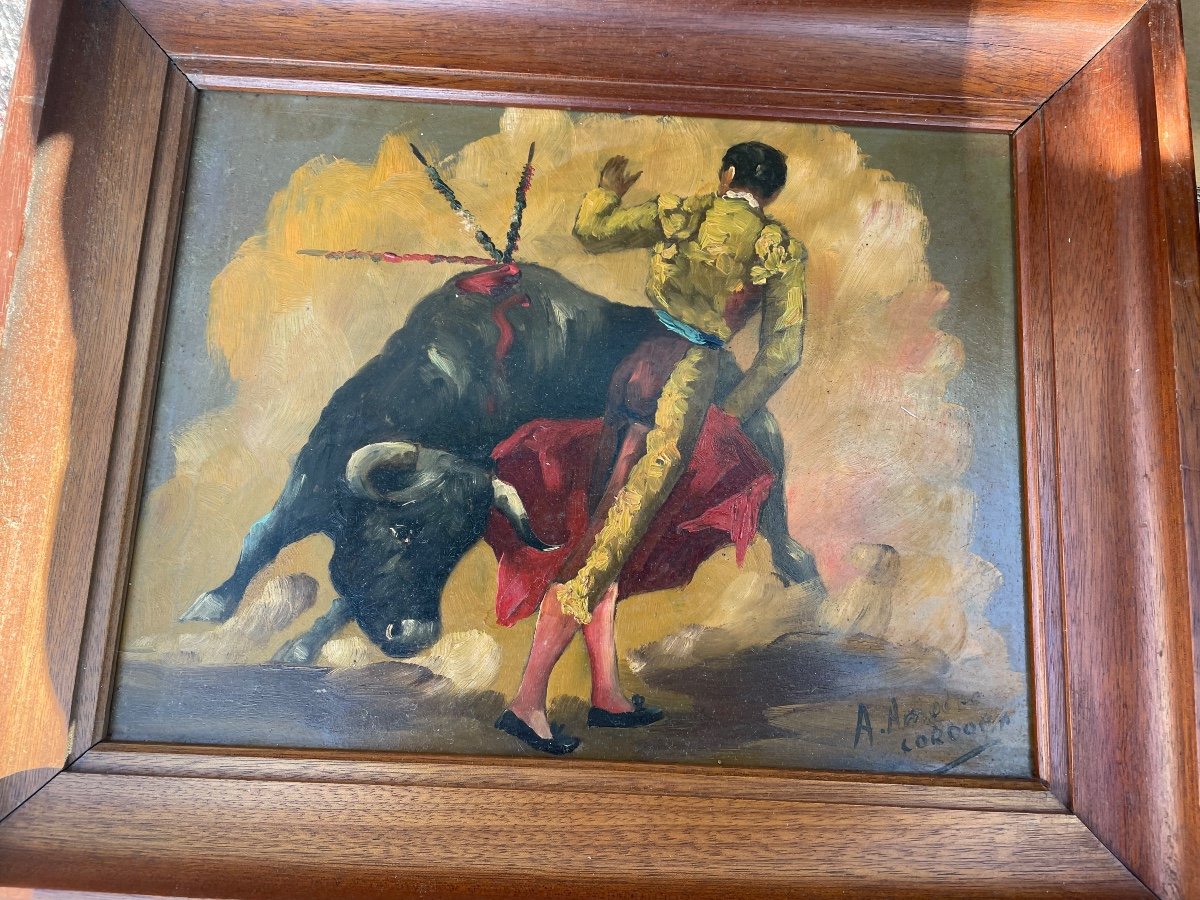 Pair Of Bullfighting Paintings -photo-3