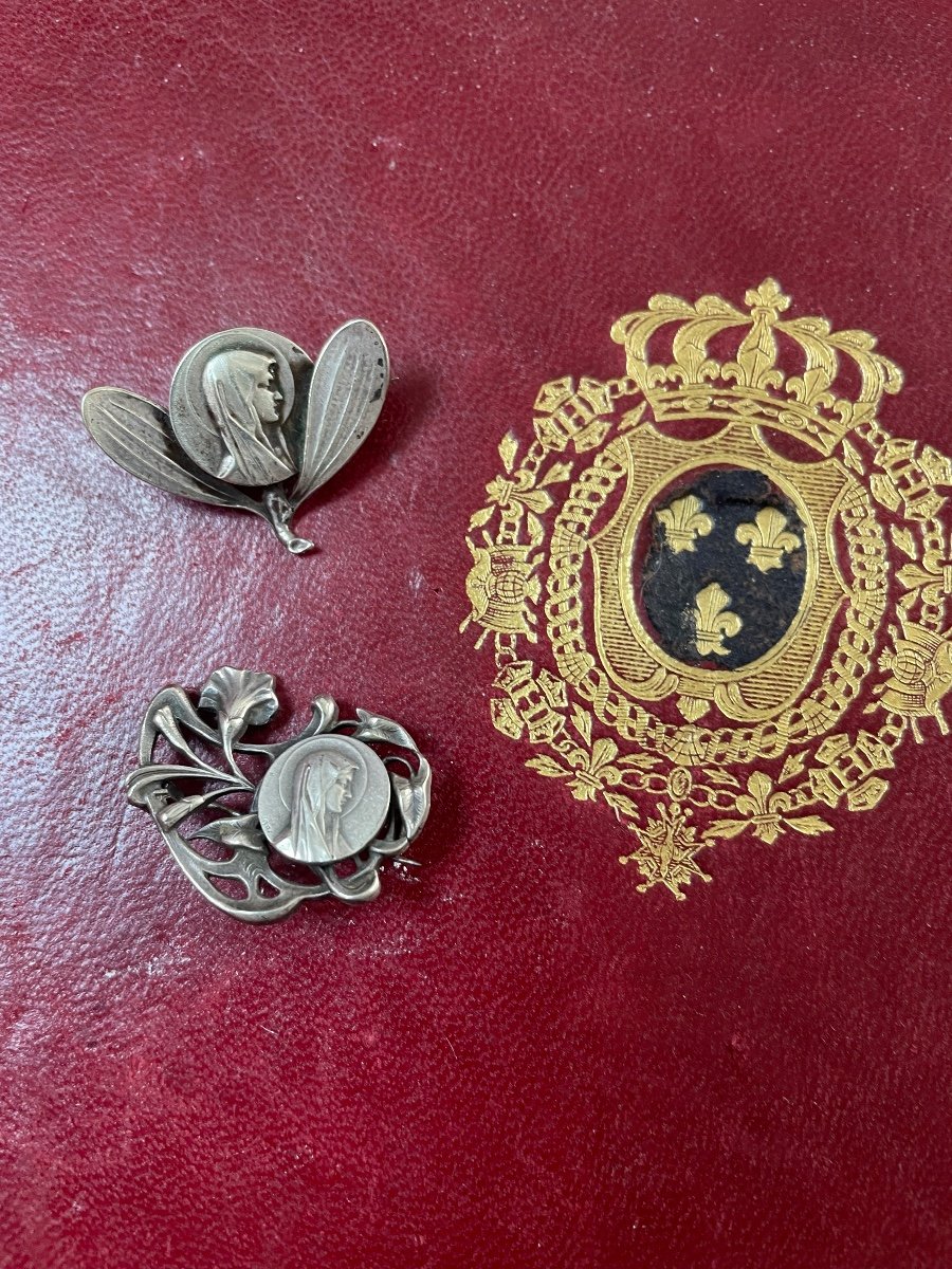 Pair Of Religious Silver Brooches -photo-3